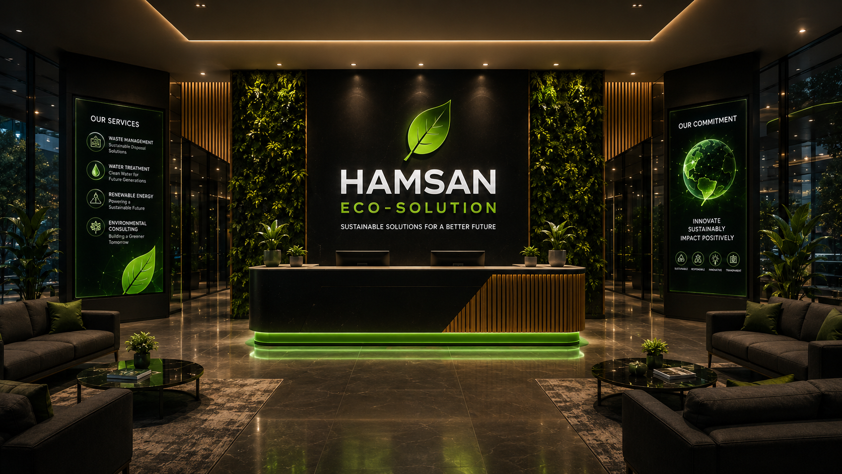 HAMSAN Eco Solution main reception and non-woven bag display